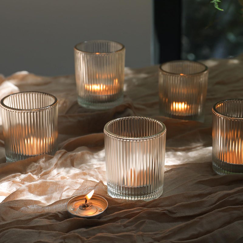 24 حزمة من حوامل الشموع النذرية لديكور الزفاف من الزجاج الشفاف DIY الشمع ملء الرومانسية Tealight شموع حامل شموع شريطية عتيقة حامل شموع لقطع الطاولة المركزية (شفاف 24) - Image 2